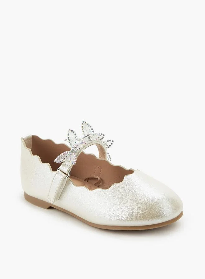 جونيورز Girls Hook And Loop Embellished Ballerina Shoes