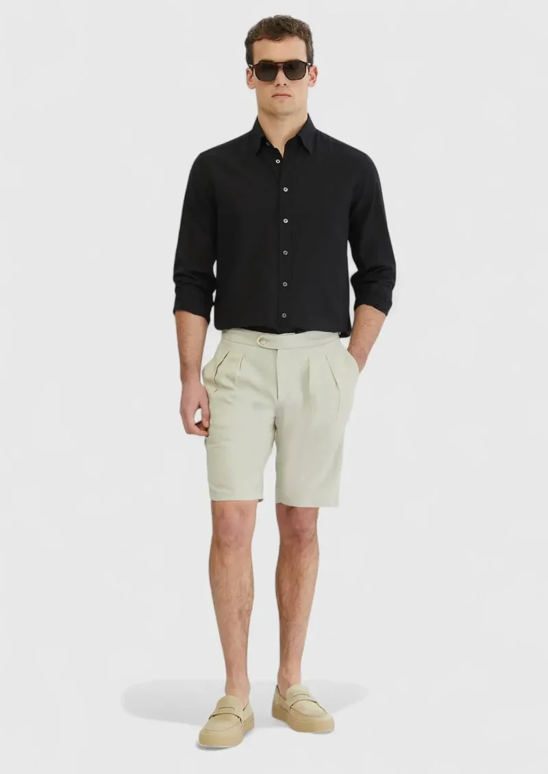 رامسي قميص أسود سادة بقصة كاجوال، مصنوع من القطن الخالص 100%