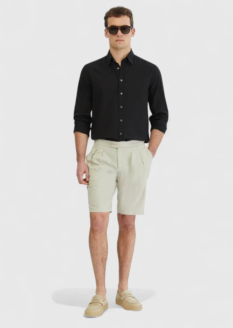 RAMSEY Black Plain Casual Fit Long Weaving Casual 100% Cotton Shirt