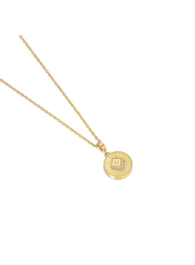 غاي لاروش قلادة آن نسائية مطلية بالذهب بتصميم صغير قابل للتبديل مع صدفة الأم اللؤلؤ وبلورات على شكل شمس بطول  مم