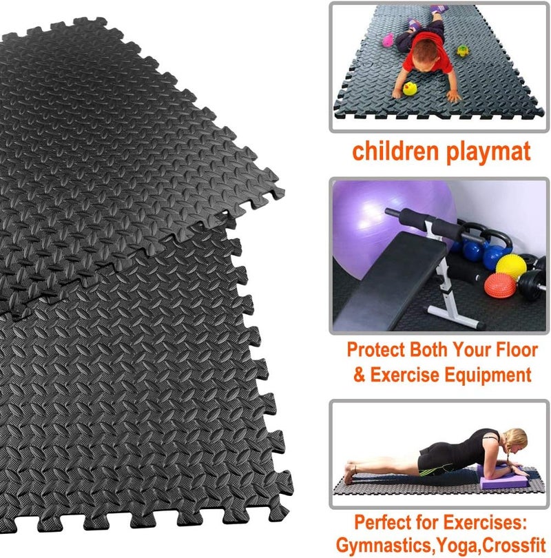 Walsai Exercise Mats Puzzle Foam Mats Gym Flooring Mat Cover 20 SQ.FT Interlocking Foam Mats with EVA Foam Floor Tiles for Home Gym Equipment Workouts Black - Image 3