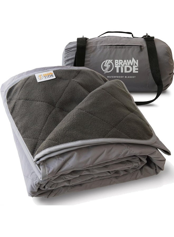 BRAWNTIDE Large Outdoor Waterproof Blanket - Great for Beach, Stadium, Camping, Extra Thick Fleece, Warm, Windproof, Sandproof, Ideal for Sunbathing, Yoga, Parks, Picnics, Sports, Car (Gray) - Image 1