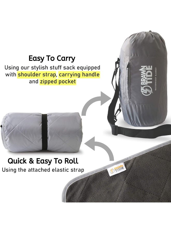 BRAWNTIDE Large Outdoor Waterproof Blanket - Great for Beach, Stadium, Camping, Extra Thick Fleece, Warm, Windproof, Sandproof, Ideal for Sunbathing, Yoga, Parks, Picnics, Sports, Car (Gray) - Image 3