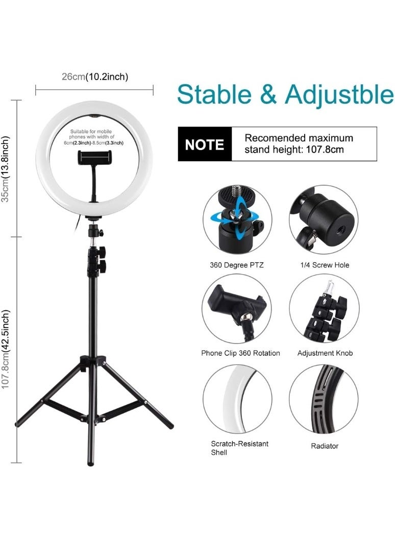 10.2-Inch Dimmable LED Ring Light with Tripod & Phone Holder – Adjustable Brightness for Live Streaming, Makeup, Photography, YouTube & TikTok – Compatible with All Smartphones - Image 2