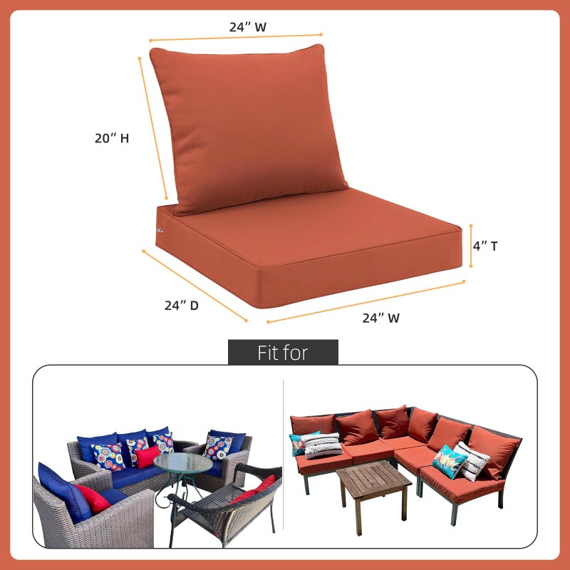 Favoyard Outdoor Seat Cushion Set 24 x 24 Inch Waterproof & Fade Resistant Patio Furniture Cushions with Removable Cover Deep Seat & Back Cushion with Tie Straps for Chair Sofa Couch - Image 2