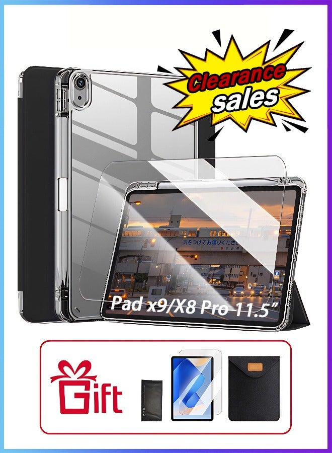 [تخفيضات التصفية] غطاء لجهاز Honor Pad X9 مع فتحة للقلم، غطاء لجهاز Honor اللوحي مقاس 11 بوصة، غطاء شفاف من مادة TPU مع حامل ثلاثي الطي وخاصية التنبيه الذكي / طقم هدايا بسعر 23 درهمًا إماراتيًا مع طبقة حماية مضادة للوهج - أسود - Image 1