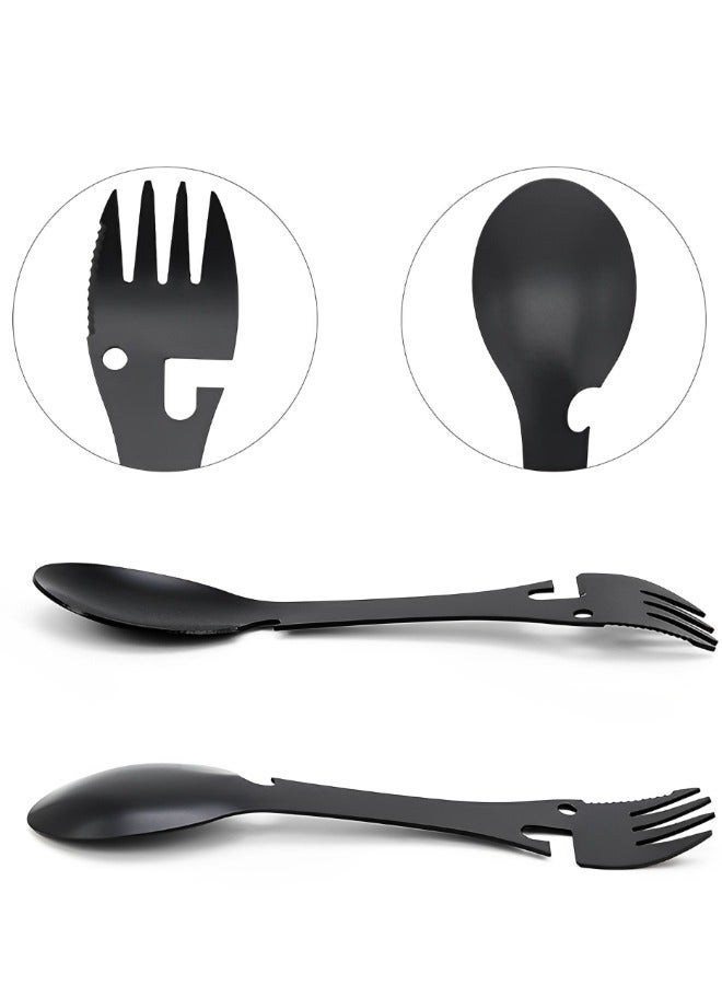 GROIC 2 Packs Multi-functional Camping ForkSpoon Set Stainless Steel Functional Spoon Fork Bottle Opener Portable Open Can Multifunctional Tool for Hiking Picnic - Image 4