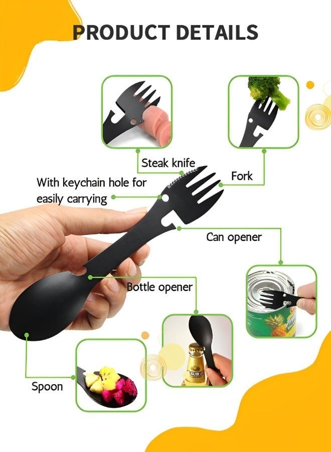 GROIC 2 Packs Multi-functional Camping ForkSpoon Set Stainless Steel Functional Spoon Fork Bottle Opener Portable Open Can Multifunctional Tool for Hiking Picnic - Image 3