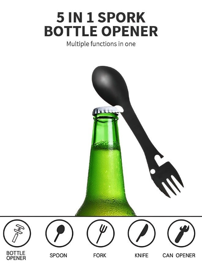 GROIC 2 Packs Multi-functional Camping ForkSpoon Set Stainless Steel Functional Spoon Fork Bottle Opener Portable Open Can Multifunctional Tool for Hiking Picnic - Image 2