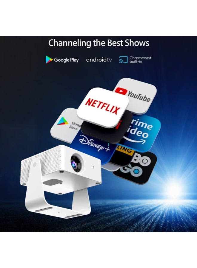 فلاشهوك بروجكتر -بروجكتر لاسلكي جهاز عرض أفلام منزلية بدقة 1080 بكسل وقوة إضاءة 300 ANSI، مزود بتقنية واي فاي 2.5 جيجا/5 جيجا وبلوتوث، جهاز عرض ذكي محمول يعمل بنظام أندرويد مع تطبيقات مدمجة مثل يوتيوب/برايم فيديو ودولبي، جهاز عرض سينمائي منزلي بتقنية HDR - Image 3