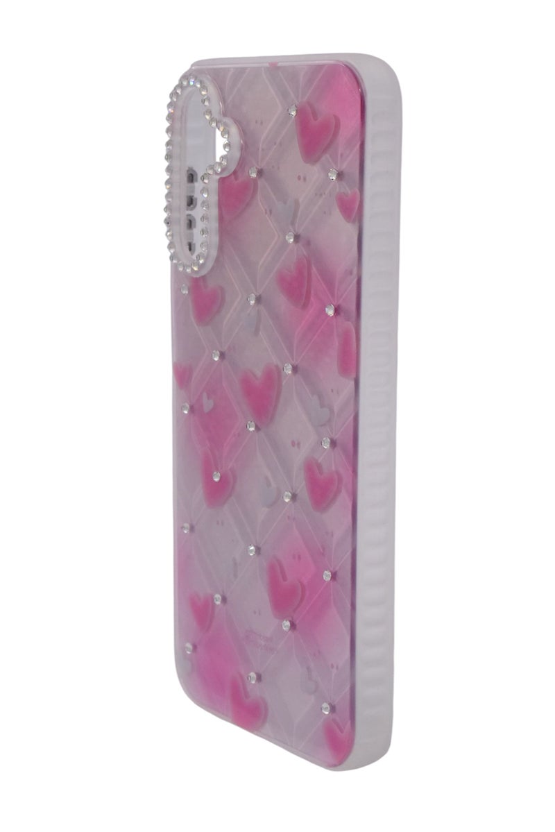 CFS TPU Heart Printed Back Cover Case with Rhinestone Camera Border For Samsung Galaxy A15 - Pink Transparent - Image 3