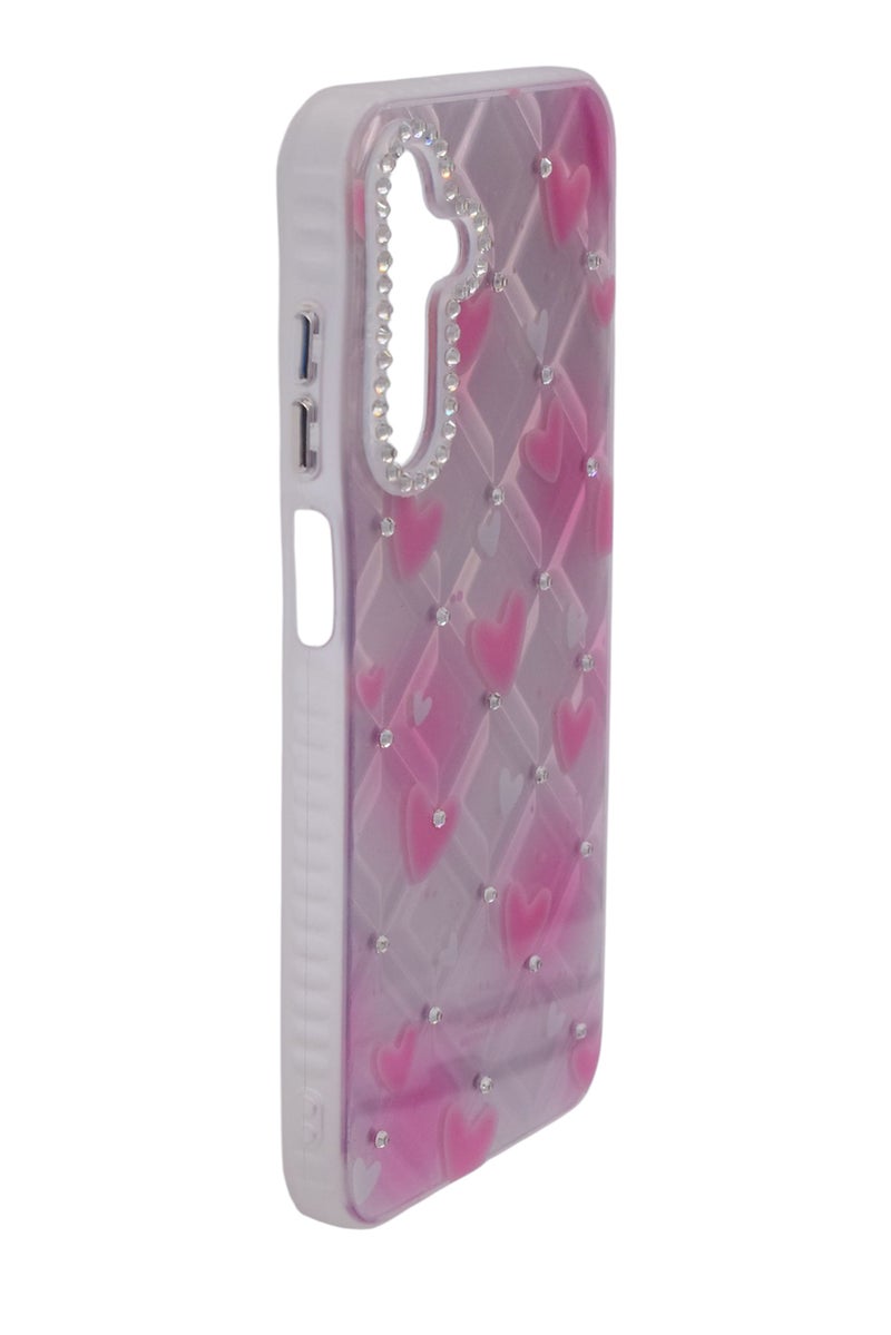 CFS TPU Heart Printed Back Cover Case with Rhinestone Camera Border For Samsung Galaxy A15 - Pink Transparent - Image 2