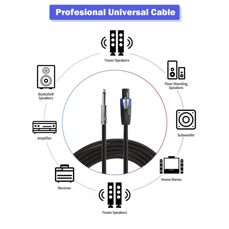 ROCMUZZK 2 Pack 50ft Speakon to 1/4 Inch Male Speaker Cable, 50 feet 6.35mm Stereo Audio Connection Cord, 12 Gauge AWG Wire, 50FT/2PACK - Image 5