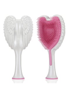 Tangle Angel Detangling Hair Brush - Anti Static Angel Wing Hair Brush with Soft & Flexible Bristle for Straight & Wavy Hair - Tangle Angel Hair Detangler Brushes for Blow Drying & Shower - Gloss White & Pink 