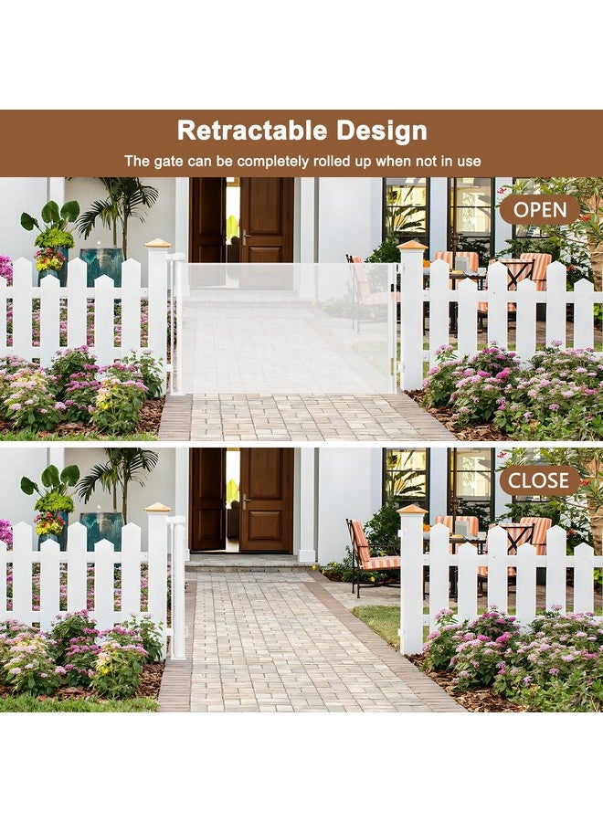 BETERTEK بوابات أطفال قابلة للسحب مقاومة للعوامل الجوية 55" واسعة بوابة كلب قابلة للسحب مقاومة للماء شبكة بوابة أطفال قابلة للسحب بوابة شبكة قابلة للسحب في الهواء الطلق بوابة حيوانات أليفة قابلة للسحب للكلاب بوابات أطفال خارجية للأرصفة حاجز للكلاب - Image 4