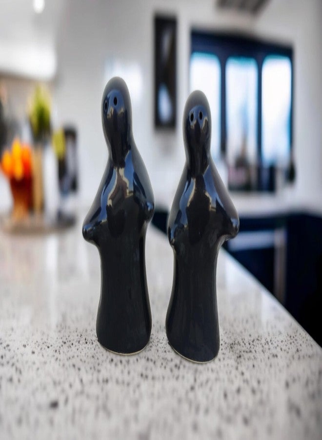 Malaikah Ceramic 2 Pcs Ghost Hug Shape Pepper Shakers, Pepper Shaker Decoration Set Easy Refill Dining Table Festive Tableware Gifts Kitchen Decor (Black) - Image 1