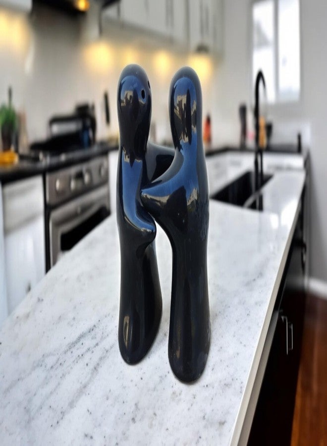 Malaikah Ceramic 2 Pcs Ghost Hug Shape Pepper Shakers, Pepper Shaker Decoration Set Easy Refill Dining Table Festive Tableware Gifts Kitchen Decor (Black) - Image 2
