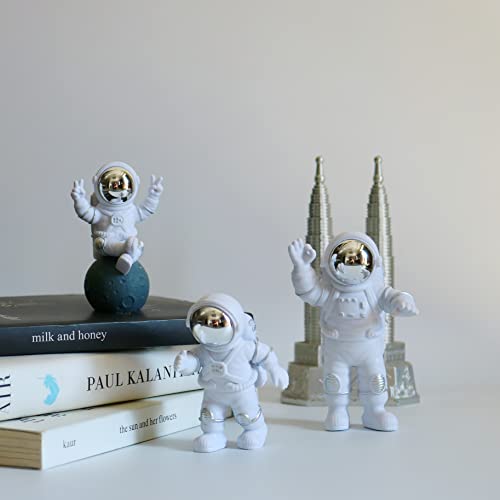 Street27 3Pcs Astronaut Action Figurine Home Decor Astronaut Statue Sculpture Showpiece Decor Golden(Silver) - Image 2