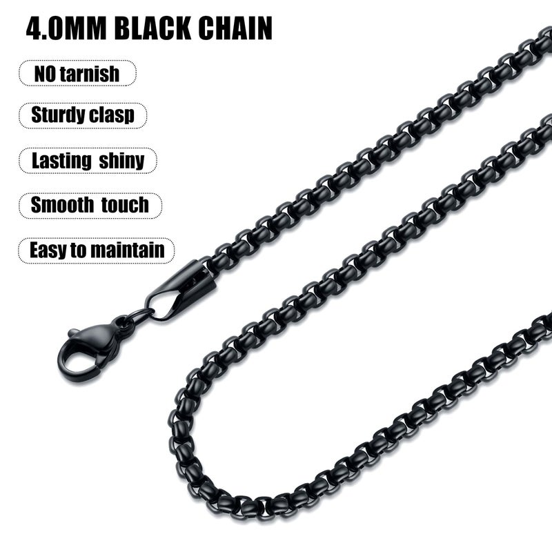 Fiusem Black Chain for Men, 4mm Stainless Steel Necklace for Men and Women, Box Chain 20 Inches - Image 3
