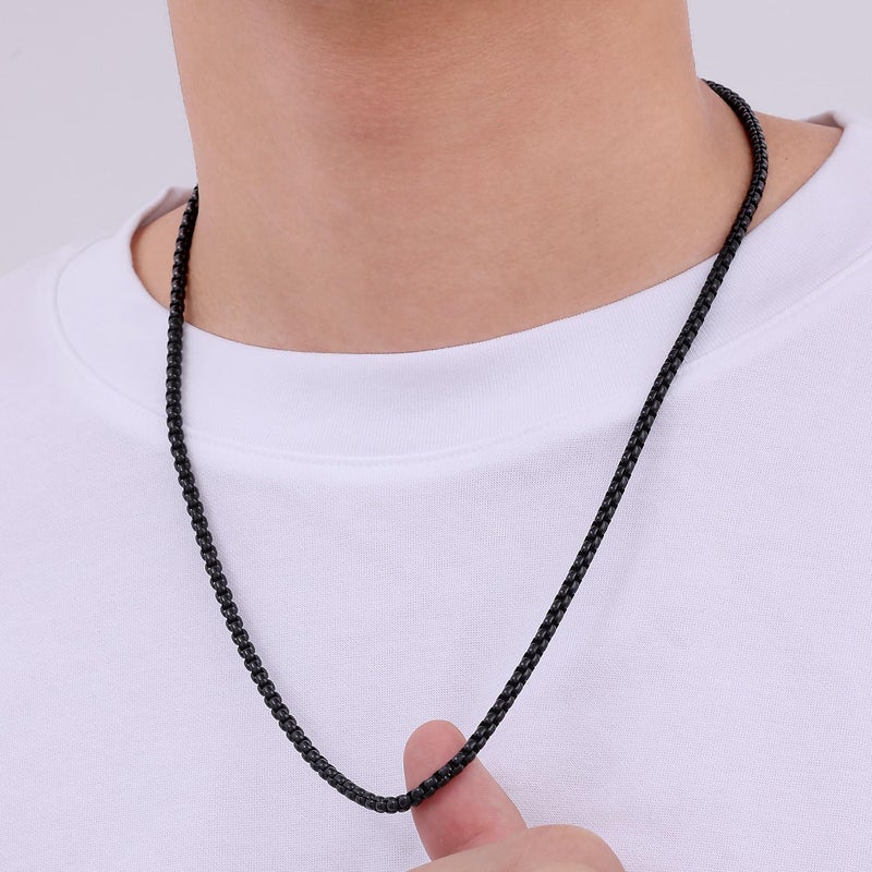Fiusem Black Chain for Men, 4mm Stainless Steel Necklace for Men and Women, Box Chain 20 Inches - Image 2