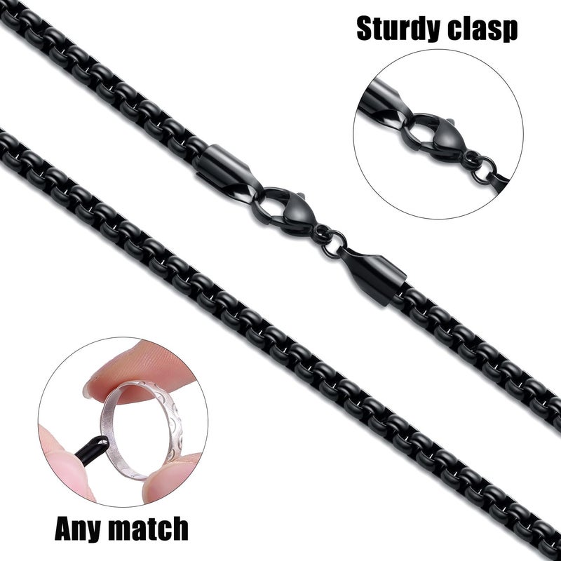 Fiusem Black Chain for Men, 4mm Stainless Steel Necklace for Men and Women, Box Chain 20 Inches - Image 4