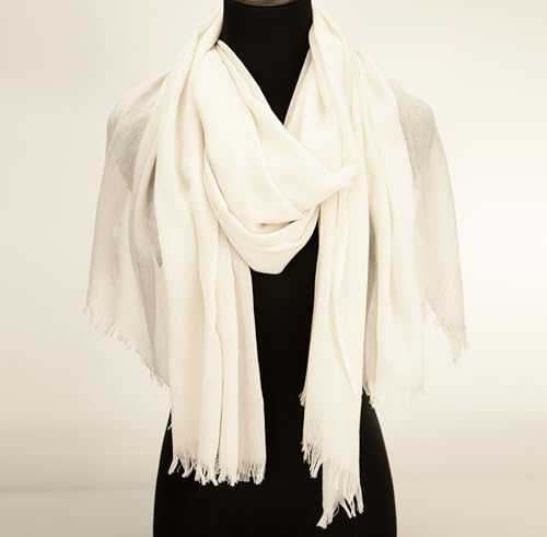 Mealah Womens-Off White Shawl Scarf - Lightweight Wrap Scarves Shawl Solid Color Sunscreen Scarve for Spring Summer Season Travel - Image 3