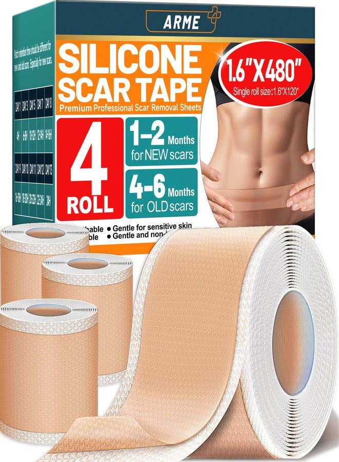 Arme Silicone Scar Tape, 1.6"x480" Silicone Scar Sheets(4 Rolls-12M) Medical Grade Scar Tape for Surgical Scars, Reusable Scar Patches, Professional Scar Removal Strips for C-Section Keloid Tummy Tuck - Image 1