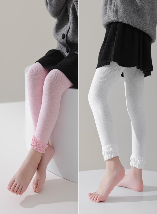 EPEIUS Baby Footless Tights Infant and Toddler Girls Cotton Ruffle Tights Kids Leggings Clothes Pantyhose Pants for 2-4 Years Old,3 Pairs,Black/White/Pink L - Image 3