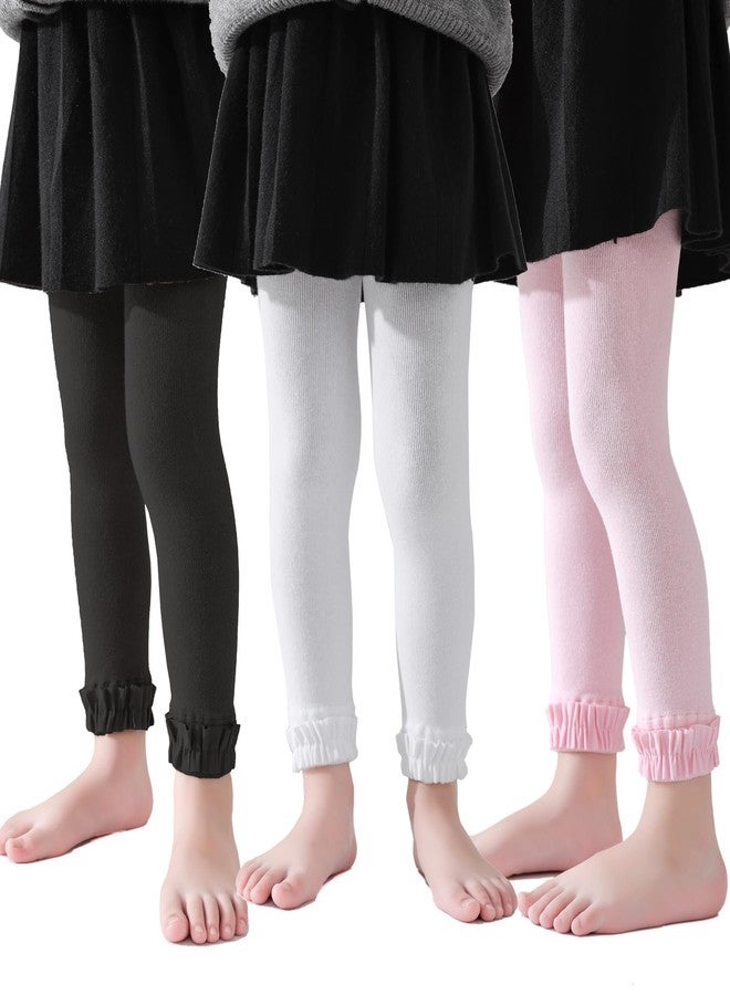 EPEIUS Baby Footless Tights Infant and Toddler Girls Cotton Ruffle Tights Kids Leggings Clothes Pantyhose Pants for 2-4 Years Old,3 Pairs,Black/White/Pink L - Image 1