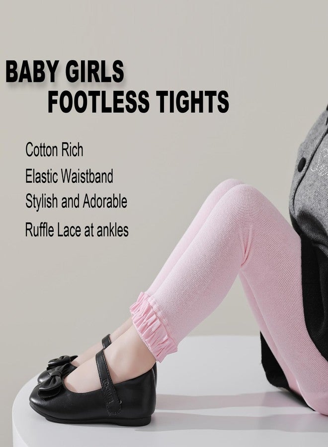 EPEIUS Baby Footless Tights Infant and Toddler Girls Cotton Ruffle Tights Kids Leggings Clothes Pantyhose Pants for 2-4 Years Old,3 Pairs,Black/White/Pink L - Image 2