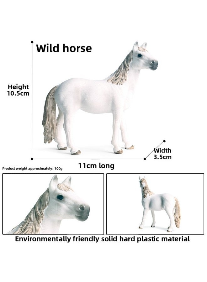 Solid Realistic Animal Horse Model Foal Stallion Black Horse Wild Children's Cognitive Toys Wild Animal Models-Color:M-1339 White Wild Horse  - Image 1