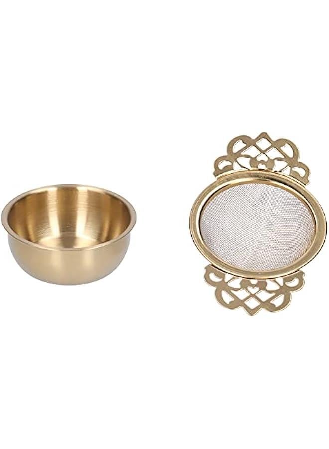 Stainless Steel Tea Strainer, Tea Steeper Fine Mesh Filters with Double Handles, Hanging On Teapots Mugs Cups To Steep Loose Leaf Tea And Coffee(Gold)  - Image 1