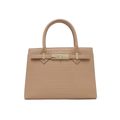 Akiki London Women's Kensington Medium Satchel Handbag|Croco Texture|Front and Back Slip Pocket|Buckle Strap Closure|Metal Finish|Premium Handbag for Women - Image 1