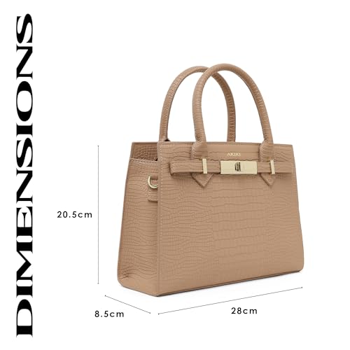 Akiki London Women's Kensington Medium Satchel Handbag|Croco Texture|Front and Back Slip Pocket|Buckle Strap Closure|Metal Finish|Premium Handbag for Women - Image 3