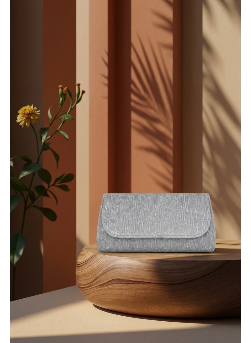 Vbranda Elegant evening clutch with a long rectangular shape, fully embellished with sparkling details VS-30-SILVER - Image 1