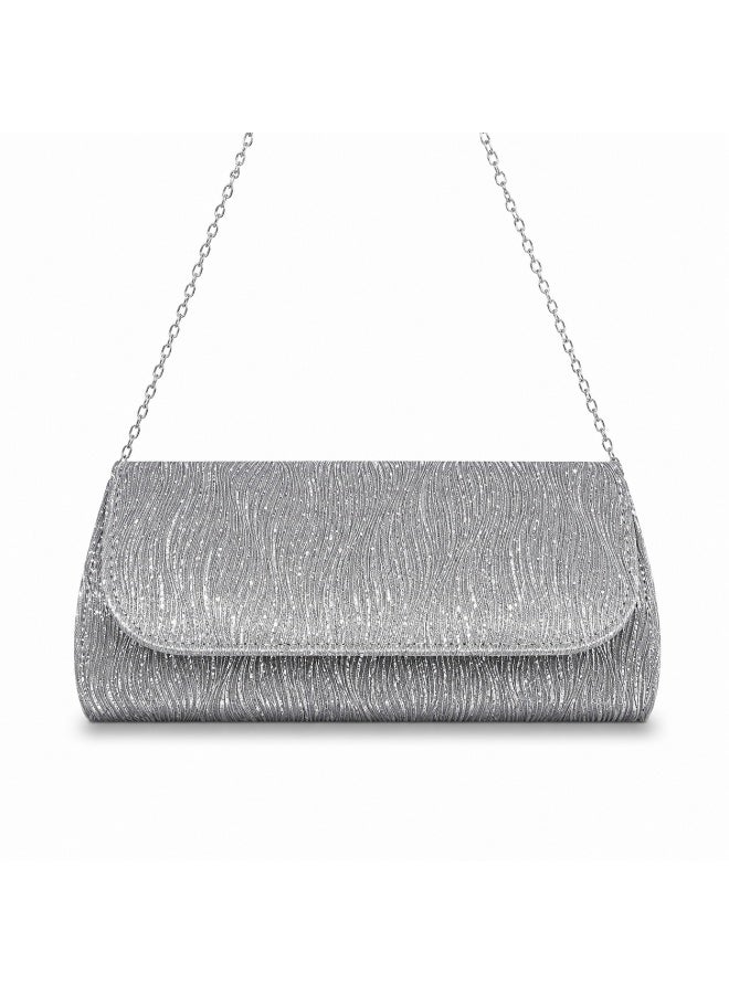 Vbranda Elegant evening clutch with a long rectangular shape, fully embellished with sparkling details VS-30-SILVER - Image 3