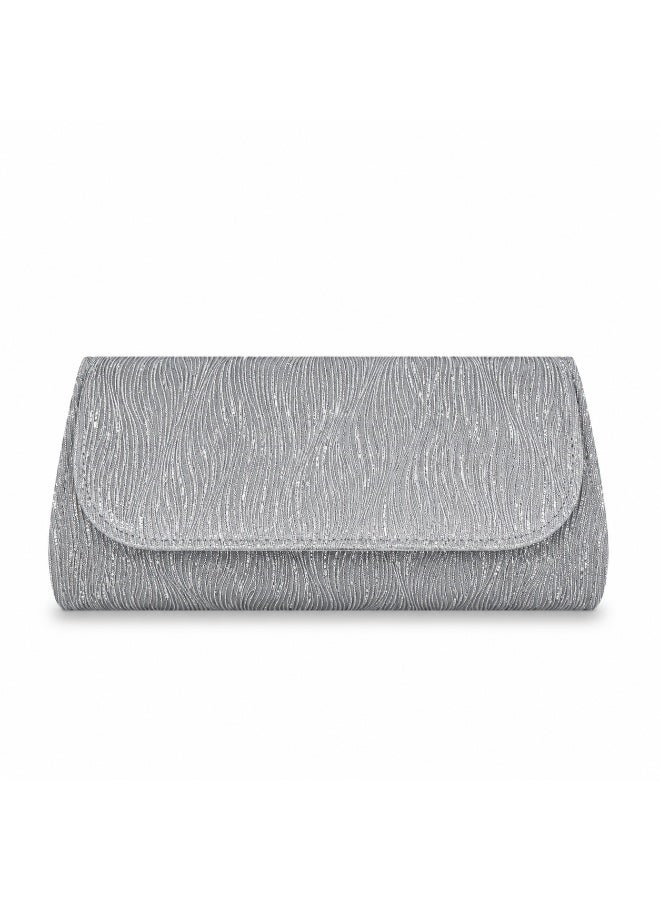 Vbranda Elegant evening clutch with a long rectangular shape, fully embellished with sparkling details VS-30-SILVER - Image 4