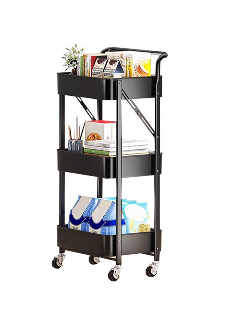 رف متحرك قابل للطي, عربة معدنية منظمة, عربة تخزين ٣ طبقات متعددة الأغراض للمطبخ والحمام والمكتب - Image 1
