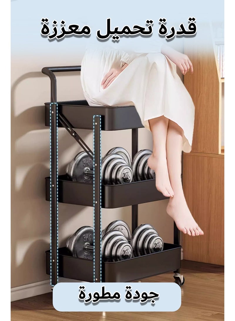 رف متحرك قابل للطي, عربة معدنية منظمة, عربة تخزين ٣ طبقات متعددة الأغراض للمطبخ والحمام والمكتب - Image 5