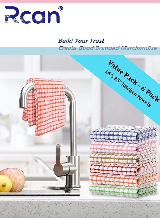 ركان مناشف المطبخ، مناشف مطبخ قطنية كبيرة الحجم مقاس 16 × 25 بوصة، عبوة من 6 قطع قماش لتجفيف الأطباق والملابس ومناشف الأطباق وتجفيف الأطباق والطاولة - Image 2