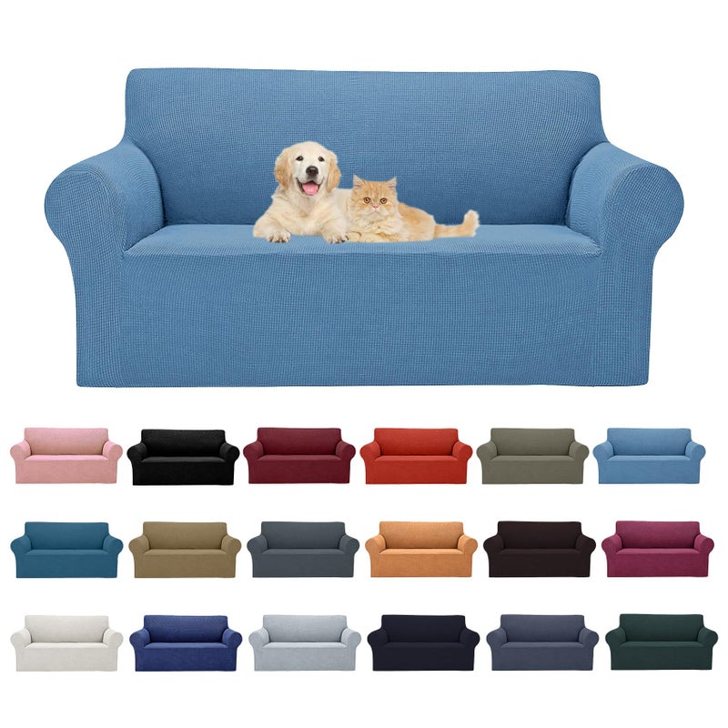 Cupuamon Stretch Sofa Slipcovers 1 Piece Couch Cover for 2 Cushion Furniture Protector Sofa Covers with Elastic Bottom Jacquard Fabric Small Checks for Pets, Kids -Loveseat, Riverside - Image 1