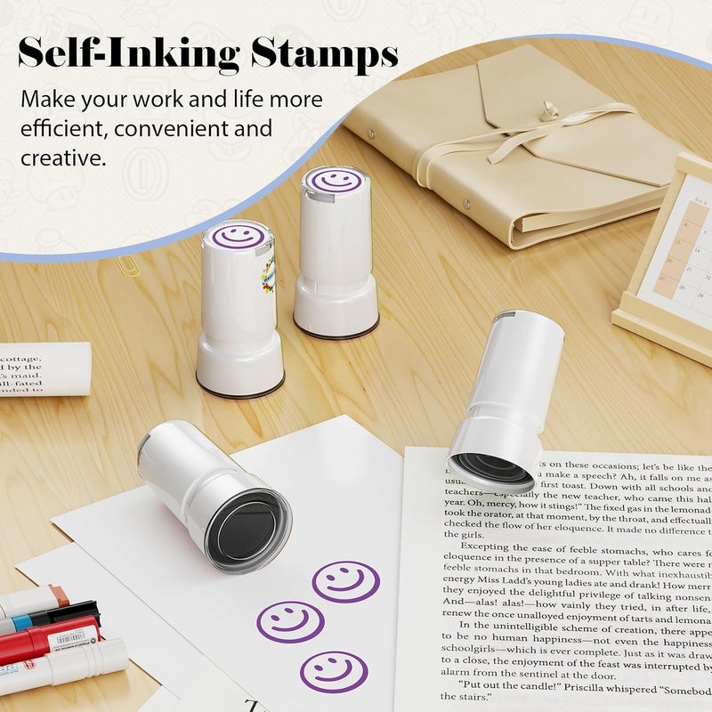 WAHXIAOSW Self-Inking Star Stamp for Teachers, Hand Stamps for Events and Classroom, Teacher Stamps for School, Greeting Cards, and Scrapbooks (0.79inch, Purple Smile) - Image 4