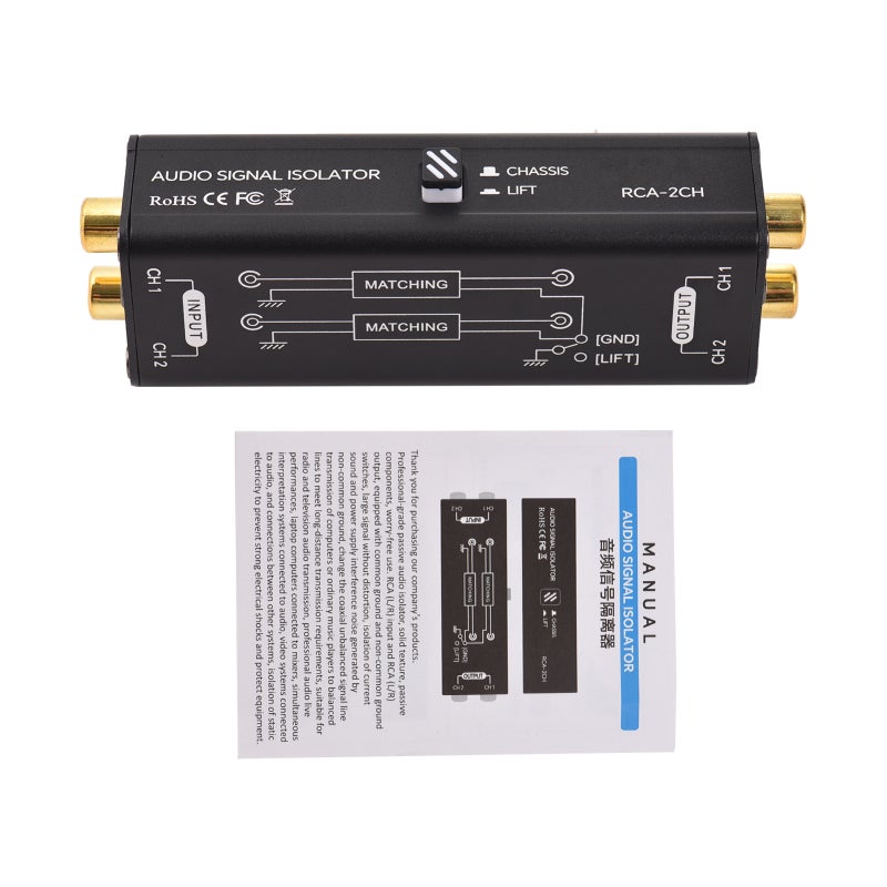 Ground Loop Isolator 2-Channel Black - Superior Sound Quality Hum Eliminator for Home Stereo, Conference Microphones, Audio Players and Speakers - Image 1