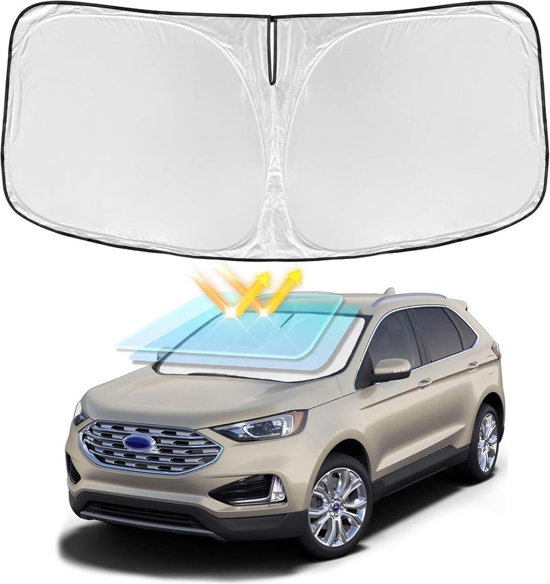 ZOIBV for Ford Edge 2015-2024 Windshield Sun Shade - 4 Layers Car Sunshades for Front Windows Shade Cover Custom Fit Edge Sun Visor 240T Retractable Shade Blocks UV Rays Car Accessories Land transit & shipment compatible - Image 1