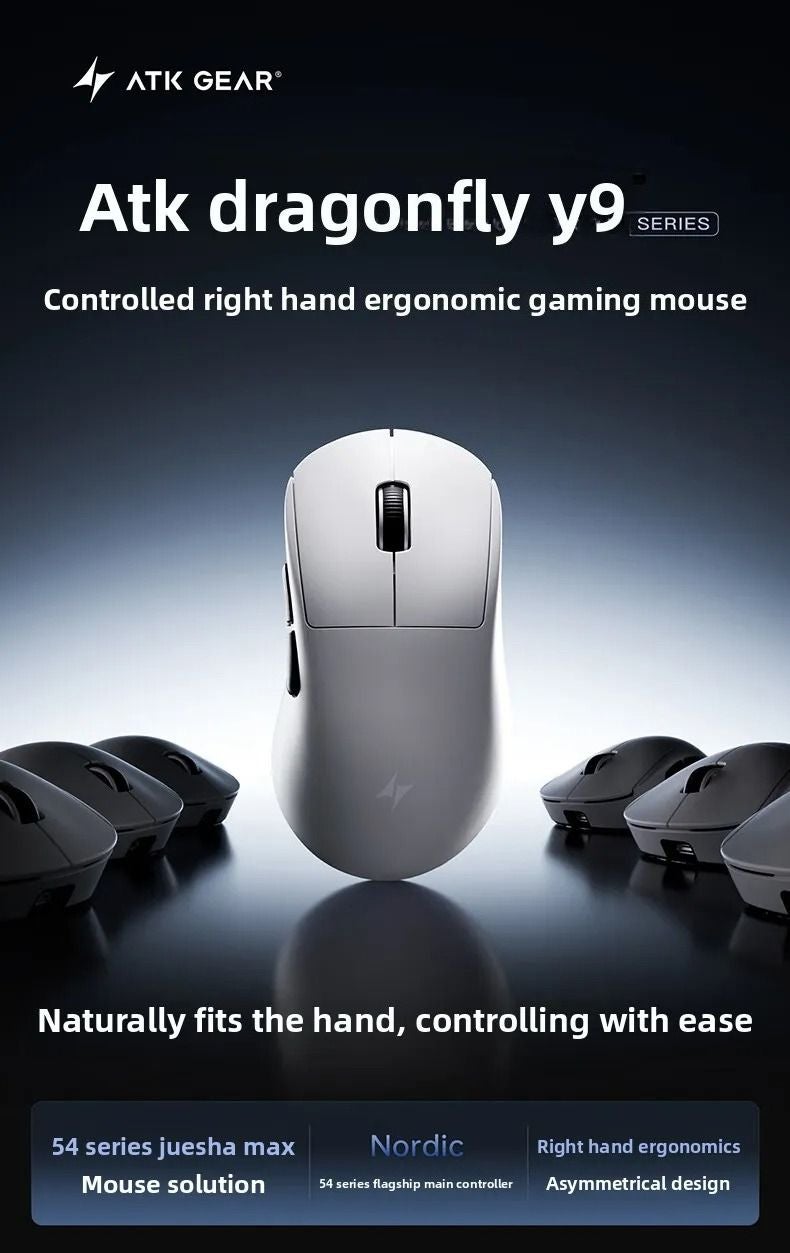 ATK Y9 Ultimate Lightweight Gaming Mouse, Three-Mode, Paw3950 Sensor, 8K, Ergonomic, White - Image 2