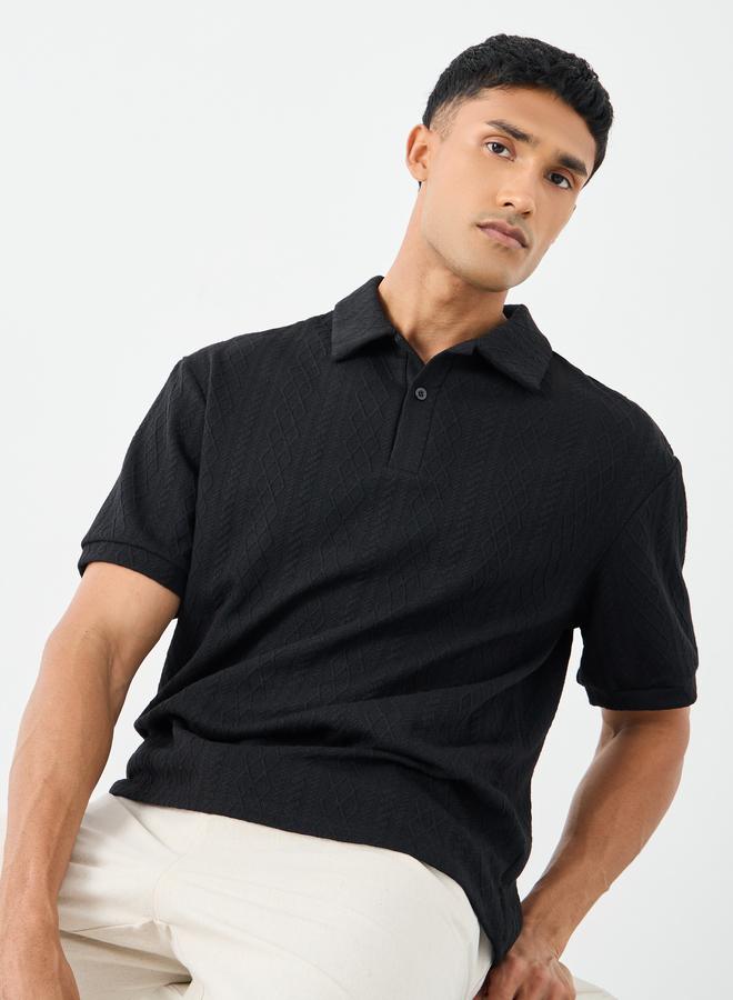 Styli Premium Cable Texture Knit Revere Collar Oversized Polo - Image 1