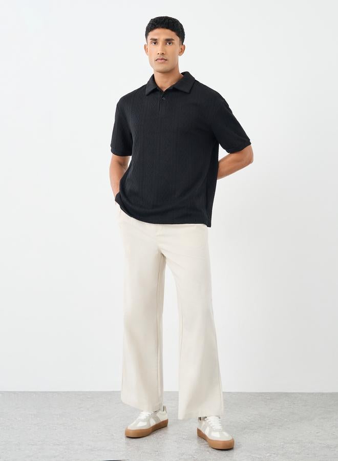 Styli Premium Cable Texture Knit Revere Collar Oversized Polo - Image 2