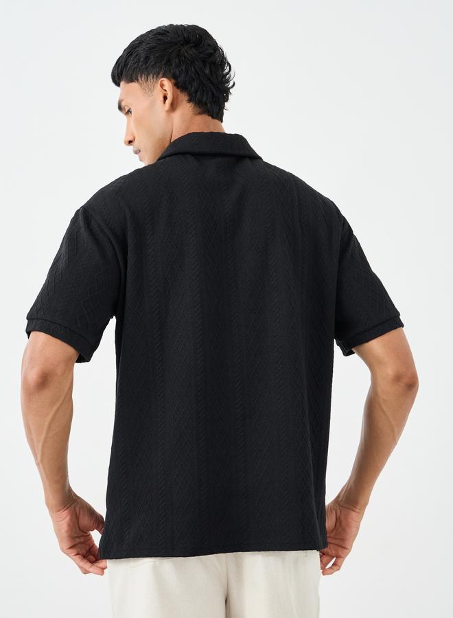 Styli Premium Cable Texture Knit Revere Collar Oversized Polo - Image 5