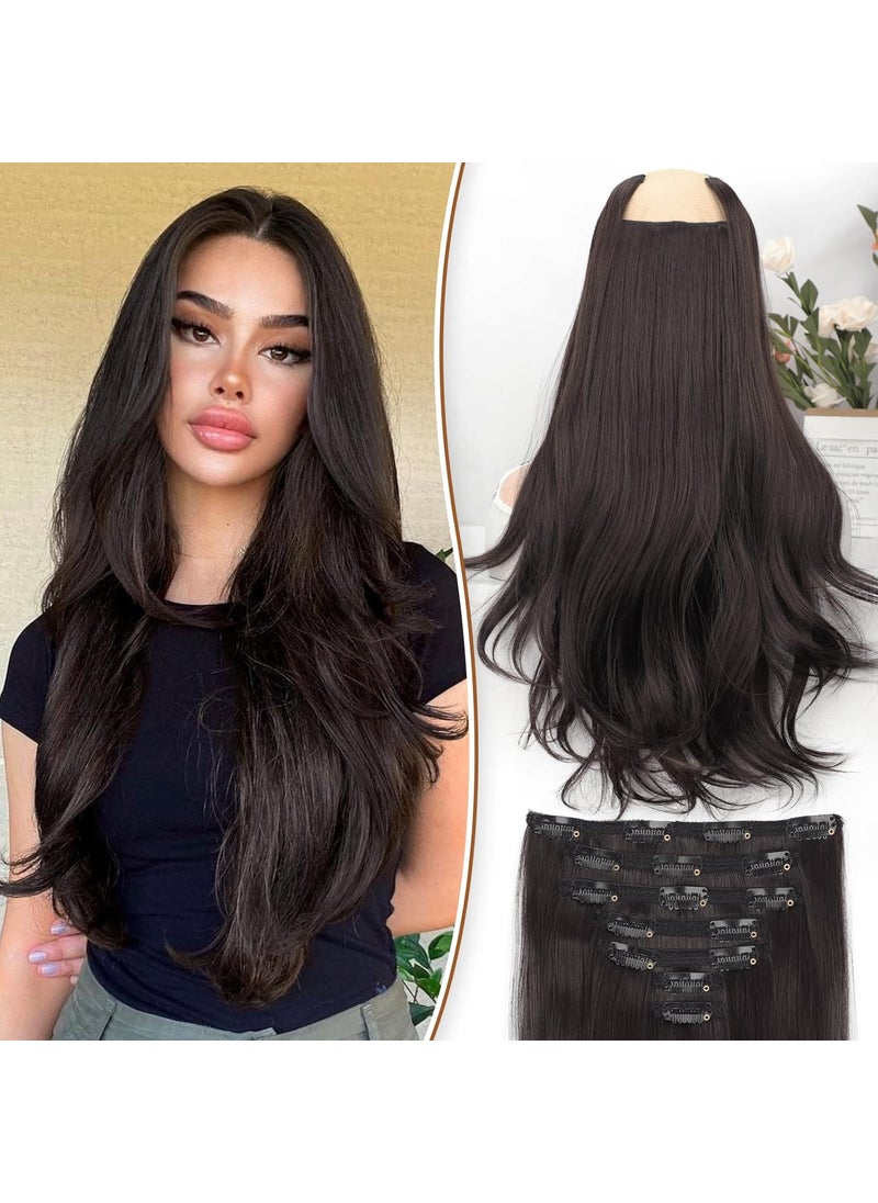KooKaStyle KooKaStyle Clip in Hair Extensions Long Straight Hair Extensions Upgrade Soft Lace Weft Lightweight 7PCS Layered Hair Extensions Dark Brown 20Inch for Women 