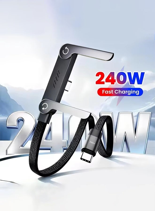 BASEMO 2 in 1 Invisible Stand Charger Cable, 240W Fast Charging Cable for Built-in Phone, 1.5m Braided Type C Cable with Foldable Stand for Smartphones/Tablets - Image 2